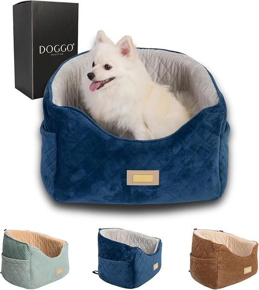 Premium 2-in-1 Dog Car Seat & Home Bed for Small Dogs – Premium Travel Pet Bed with Safety Straps, Stylish Design, Soft Plush Cushion & Secure Portable Comfort – Under 30lbs (Blue)