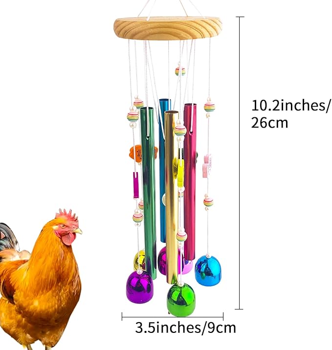 2PCS Chicken Toys for Coop, Multicolor Wind Chime Enrichment Art Hanging Chick Peck Toy with Colorful Bells, Chicken Musical Coop Accessories, Coop Toys for Hens Chicks Poultry Birds Parrots