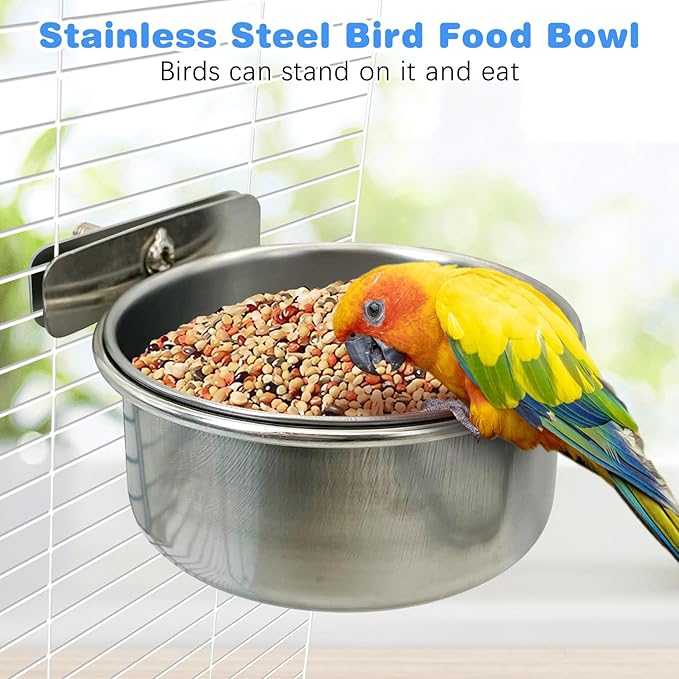Tfwadmx Bird Feeding Dish Cups Parrot Food Bowl Clamp Holder Coop Cup, 2PCS Bird Cage Water Bowl for Parakeet African Greys Conure Cockatiels Lovebird Budgie Chinchilla