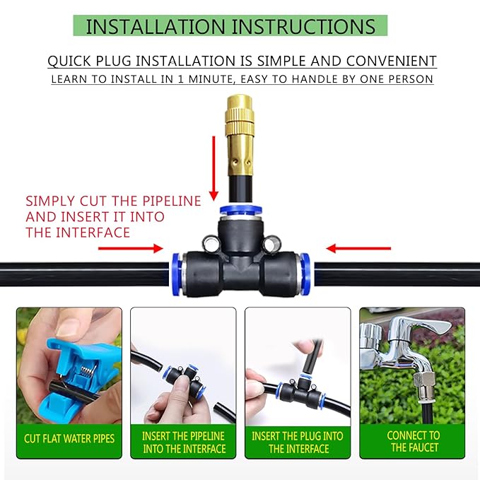 49.21Ft Greenhouse Drip Irrigation Kit Automatic Irrigation System 360°Adjustable 15 Brass Spray Nozzles 8mm Irrigation Tubing Hose Patio Misting Plant Watering with Blank Distribution Tubing Hose