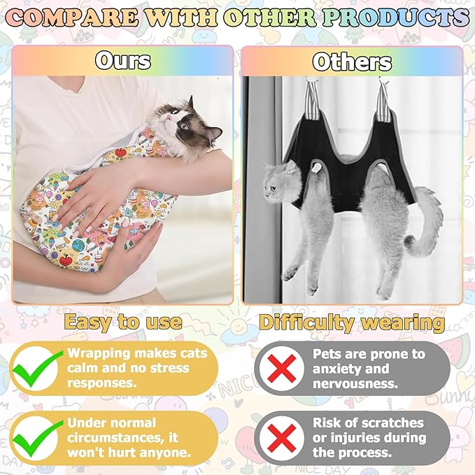 27.6" Cat Grooming Wrap for Nail Clipping Cat Swaddle Wrap (Within 15lbs) for Cutting Nails Cloth for Pet Cleaning Multifunctional Pet Tool|Utility Storage Bag|Self-Adhesive Travel Blanket