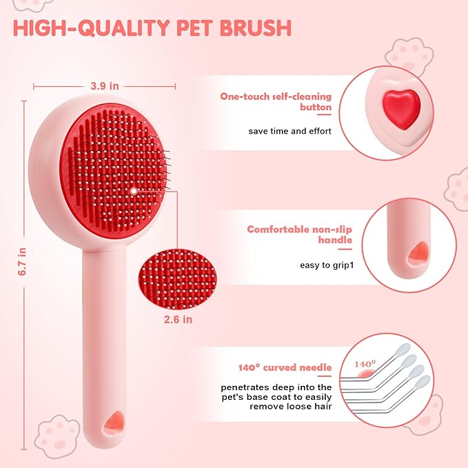New cat brush&dog brush,pet hair brush with Self Cleaning Button Easy to remove loose undercoat，Needle-tip massage beads, no harm to the skin,Lovely Heart Series(Green)