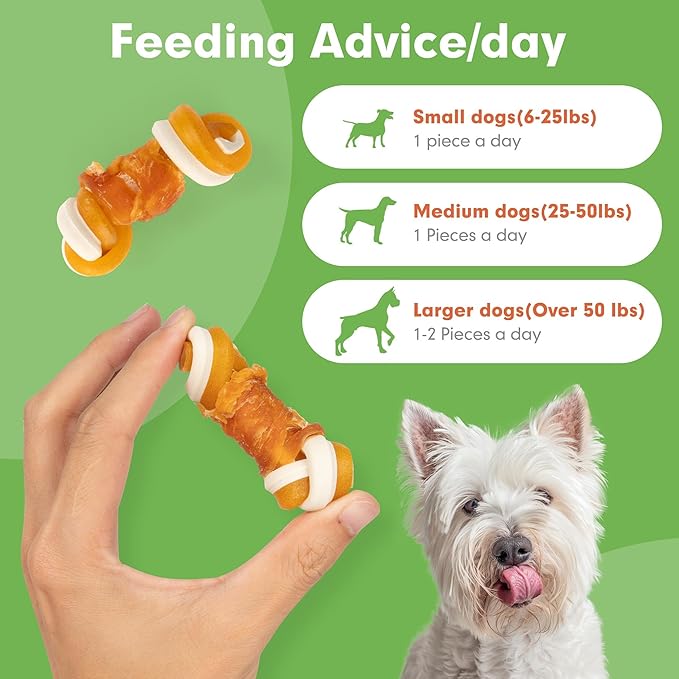 MON2SUN 2.5" Rawhide Free Dog Treats with Mixed Vegetables, Chicken Wrapped Mini Knot Bones for Small Dogs, Healthy Snacks for Balanced Nutrition, 21.2oz