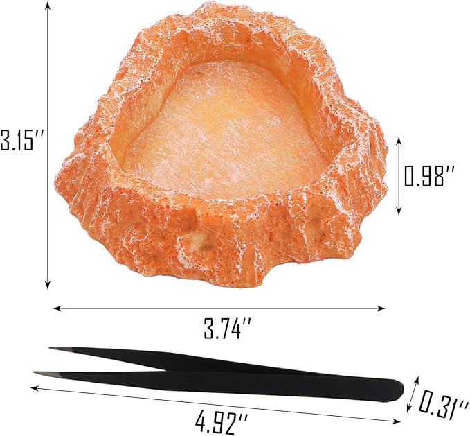 IBWell 2pcs Reptile Water Bowl with Feeding Tweezers - Food Dish for Lizard, Snake, Tortoise & Small Animals - Loess