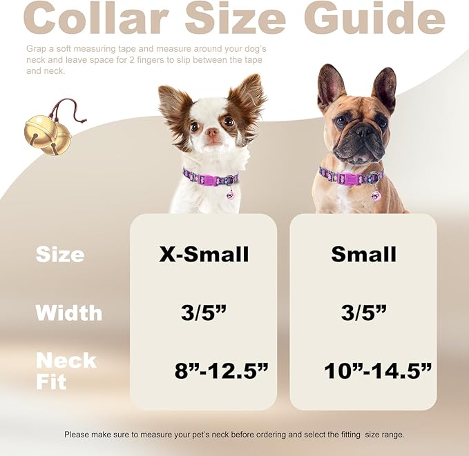 Floral Small Dog Collar with Bell - Ultra-Soft Kitten-Safe Collar for Tiny Dogs, Adjustable Flower Pattern Nylon Collar for Chihuahua Pomeranian Kittens S