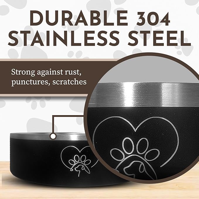 9 Tails Watering Hole- Stainless Steel Dog Bowl, Insulated Dog Bowls, Non Slip, Diswasher Safe, Cats, Dog Food Bowls, Dog Water Bowl, Puppy Dog Bowl for Small Medium Dogs (Black, 18 oz)