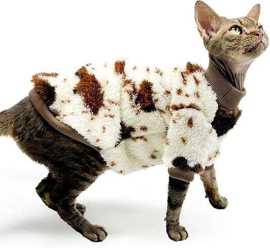 Cat Flannel Clothes, Warm Soft Winter Jumpsuit Sweater Shirt Clothing for Hairless Sphynx Devon & Indoor Kittens (2XL)