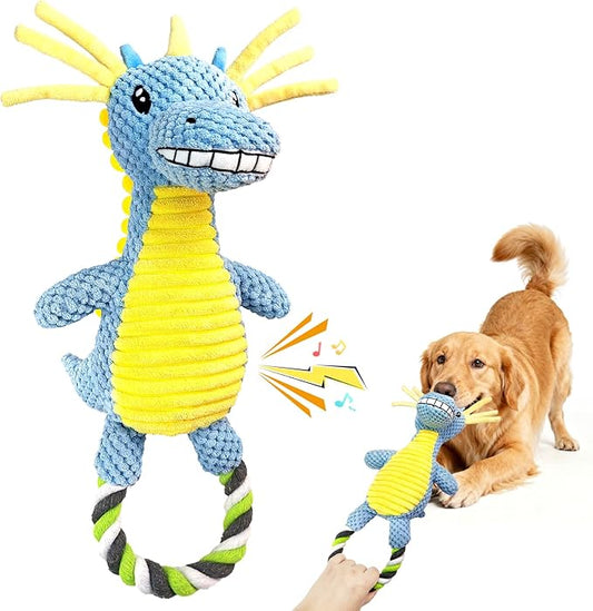 Squeaky Dog Toys for Large Dogs- Tough Squeaky Dog Toys to Keep Them Busy- Durable Plush Stuffed Chew Toy for Boredom, Tug of-War, for Small Medium Large Dogs (Blue)