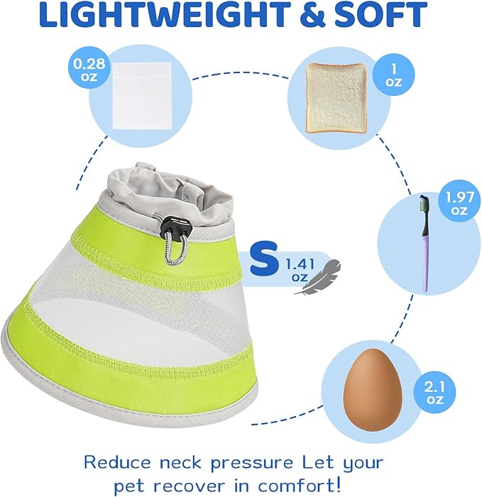 Breathable Air Mesh Cat Cone Collar Soft to Stop Licking, Adjustable, Foldable Lightweight Kitten Cones After Surgery Recovery for Cats & Kittens (Yellow Green, S)