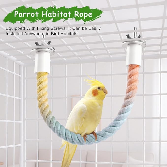 3 Pcs Gradient Bird Perching Rope Set, Bendable Bird Perching Rope for Parrot Cage, Gradient Wooden Birds Swing, Standing Climbing Toys for Parrots, Lovebirds, Budgies and Larks