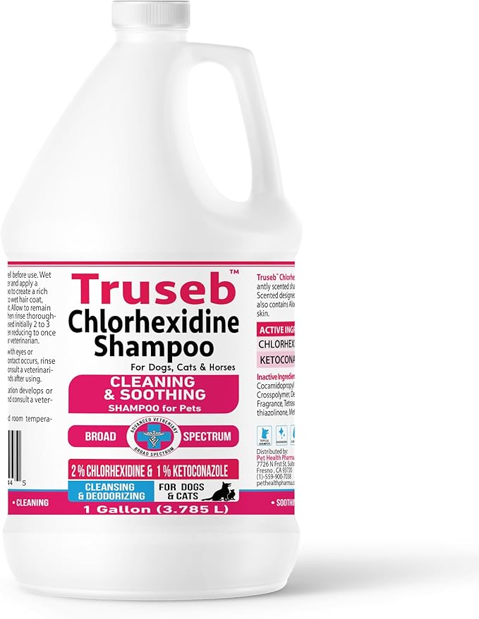 Truseb Topical Ketoconazole and Chlorhexidine Shampoo for Dogs, Cats & Horses Pleasantly Scented with a Cucumber Melon Scent with Aloe (Ketoconazole & Chlorhexidine Shampoo, 1 Gallon)