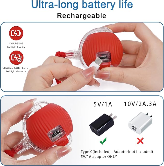 Interactive cat Toys for Indoor Cats, Speedy Tail 3.0 Cat Toy, Motion Activate cat Toy Ball，Automatic Toys for Bored Indoor Cats, Speedy Tail 2.0 Cat Toy, Rechargeabl(Red)