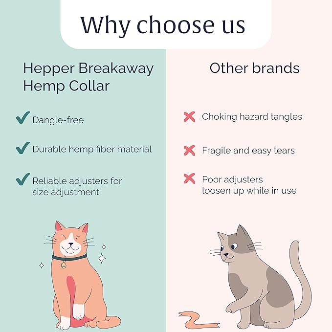 Hepper Hemp Safety Breakaway Cat Collar with Bells - Adjustable Large to Small Kitten Collar with Bell - Cat Collars for Girl Cats/Cat Collars for Boy Cats - Minimalist Cute Cat Collar with Cat Bells