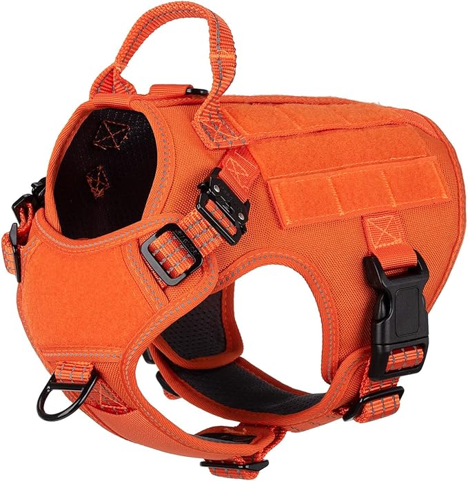 ICEFANG Tactical Dog Harness, Small Size,2X Metal Buckle,Working Dog MOLLE Vest with Handle,No Pulling Front Leash Clip,Hook and Loop Panel (Orange,S (Pack of 1))