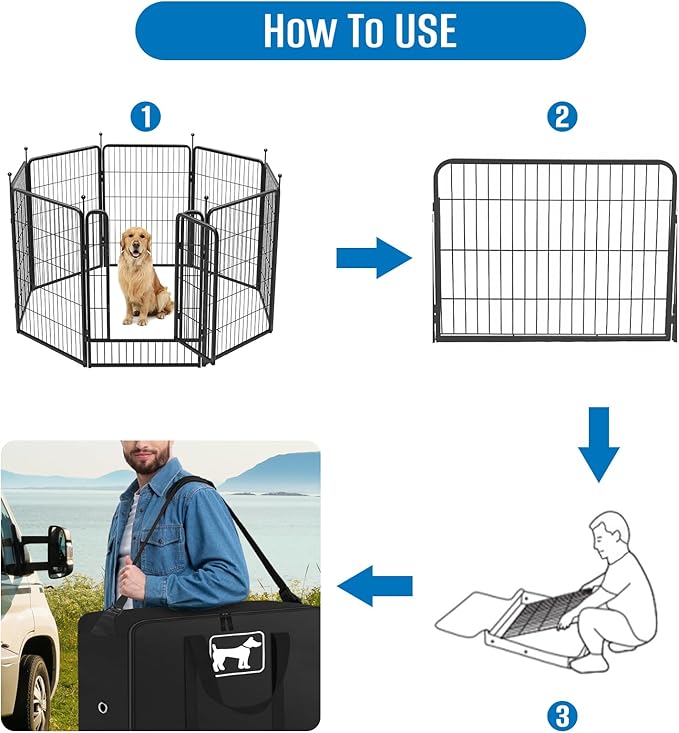 SIRUITON Dog Playpen Storage Bag Fits 50" H 8 Panels and 9 Stakes ，Dog Fence Travel Bag Suitable for Foldable Exercise Pet Playpen, Dog Fence Travel Bag with Reinforcing Plate & Shoulder