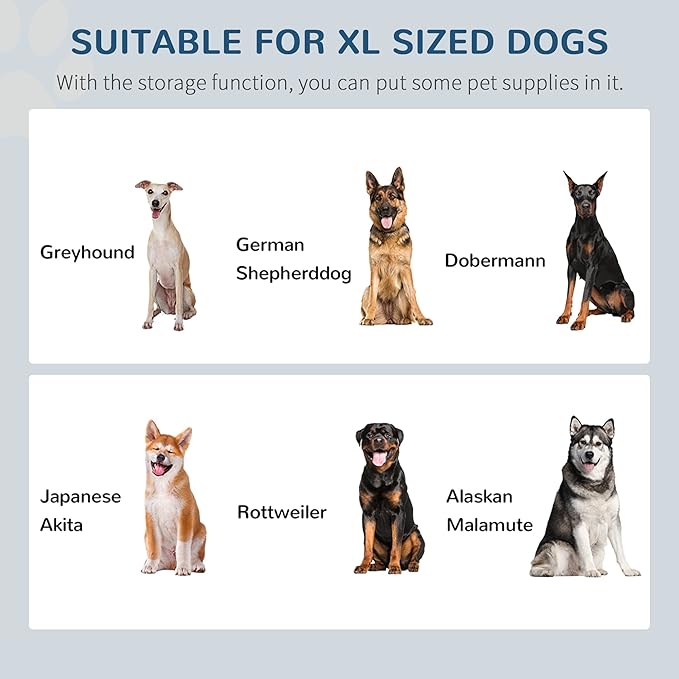 PawHut Raised Pet Feeding Storage Station with 2 Stainless Steel Bowls Base for Large Dogs and Other Large Pets, Gray