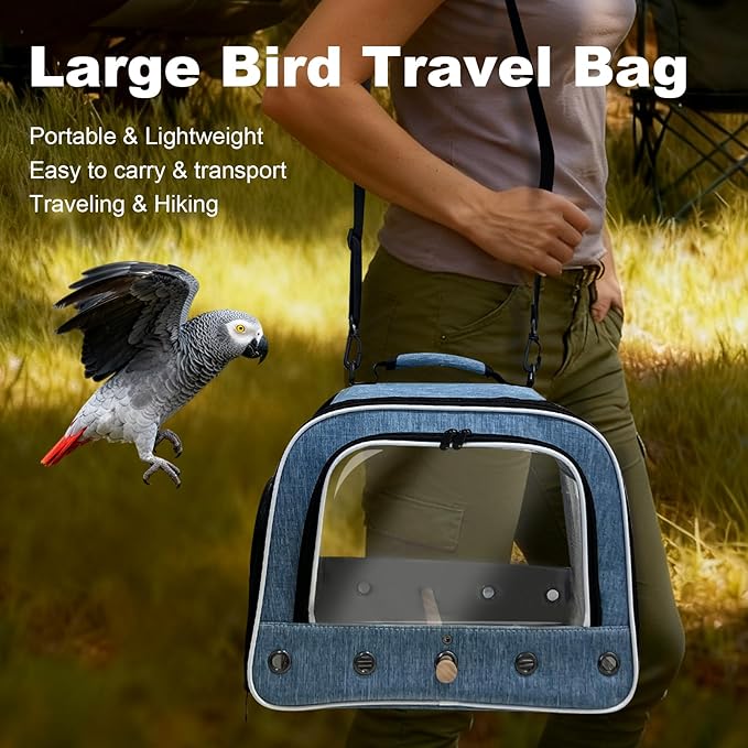 halinfer Bird Travel Carrier Cage for Large Size Parrot, Portable Bag with Metal Tray and Grate to Carry and Transport Medium and Large Birds Like African Grey, Long Tail Cockatiel and Parrot