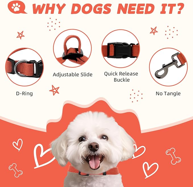 Orange Dog Collar and Leash Set for Large Dog, Breathable, Anti-Odor & Soft, Comfortable for Sensitive Skin Puppies, 90% Bamboo Rayon, Adjustable Quick-Release Buckle Pet Collar for Large Breeds