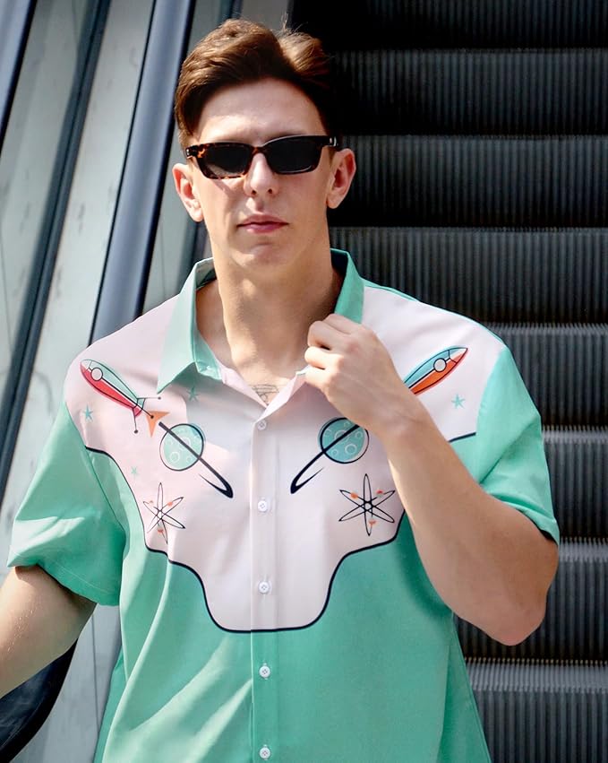 Men’s Hawaiian Shirt Western Cowboy Symmetrical Print Short Sleeve Button Down Casual Beach Holiday Summer Shirt