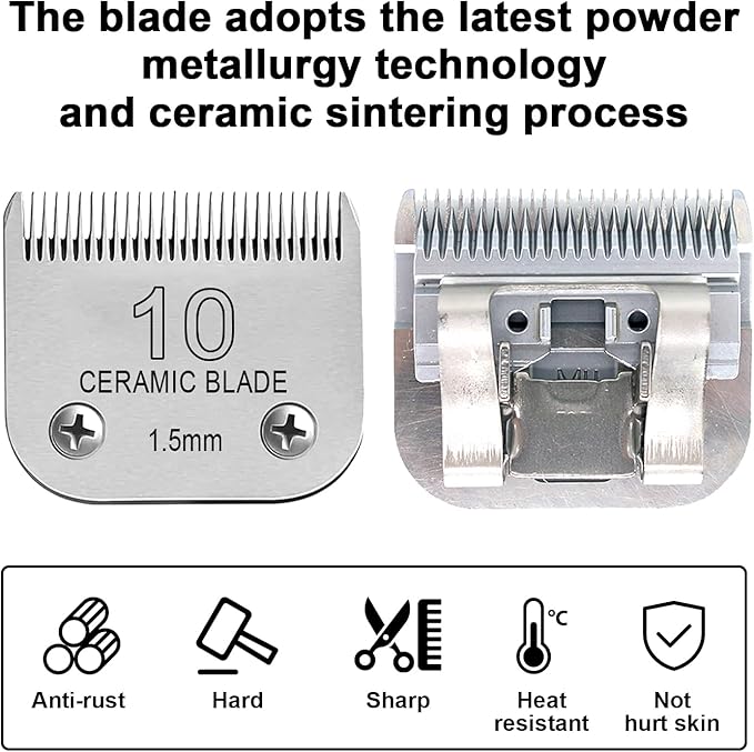 Size10/ 7FC/5FC/4FC Detachable Pet Dog Clipper Blades, Compatible with Most Oster A5, KM Series Clippers,Made of Ceramic Blade & Stainless Steel Blade 5PACK