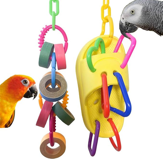 Bird Toys for Large & Medium Parrot Shredding Foraging Chewing Cardboard Bagles Hanging Toy 2PCS Bird Cage Accessories for Amazons Mini Macaws African Greys Cockatoos Eclectus Senegal Yellow