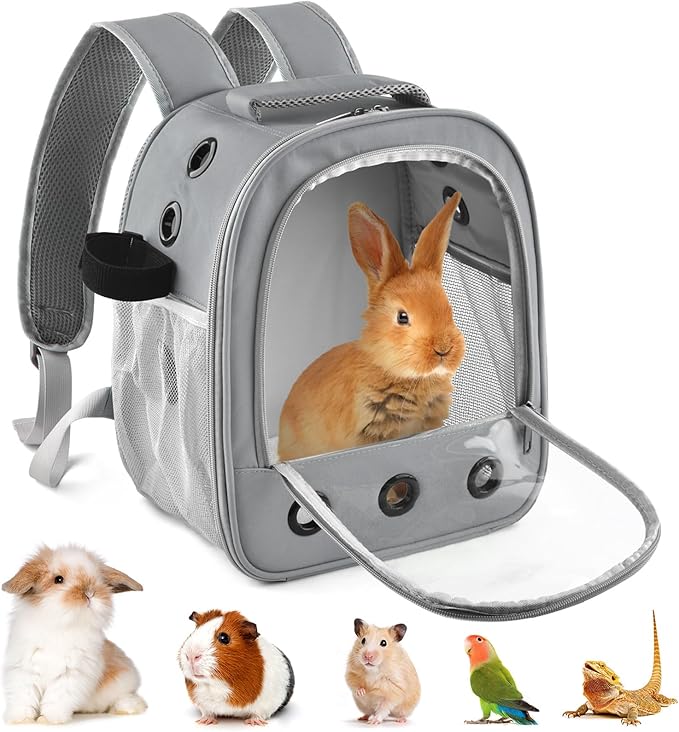 Guinea Pig Carrier Backpack, Portable Small Pet Travel Carriers with Water Bottle Holder & Detachable Pad, Outgoing Carring Bag for Bearded Dragon Bunny Sugar Chinchilla Gerbil Hamster Bird