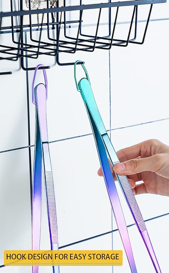 JETKONG 2 Pcs 12-Inch Culinary Tweezers Food Tweezers Kitchen Tweezer Tongs for Cooking (Rainbow)