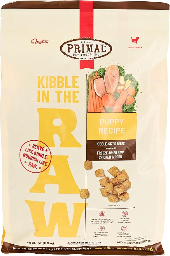 Primal Kibble in The Raw, Freeze Dried Dog Food, Puppy Recipe, Scoop & Serve, Made with Raw Protein, Whole Ingredient Nutrition, Crafted in The USA, Dry Dog Food 1.5 lb Bag