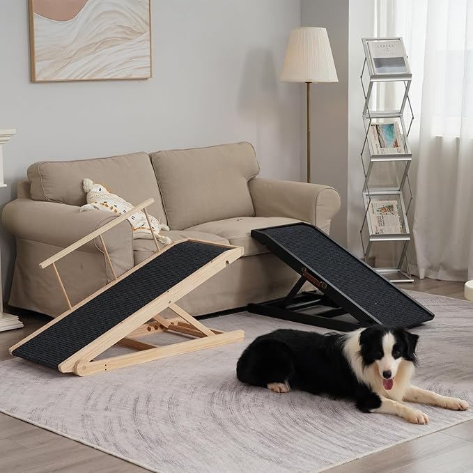 Dog Ramp for Bed, Pet Steps Stairs for Small and Large Dog Portable for Bed, Couch, Car, Height Adjustable, Anti-Slip Traction Mat, Support up to 210 lbs (Black, LENTH-55.1IN)