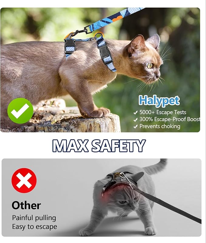 Halypet Cat Harness and Leash Set, Escape Proof [3 in 1 Adjustable & Lightweight] Cat Harness, Safe Kitten Harness for Large Cats Comfortable Soft, Easy to Wear, Walking Outdoor Travel, Medium