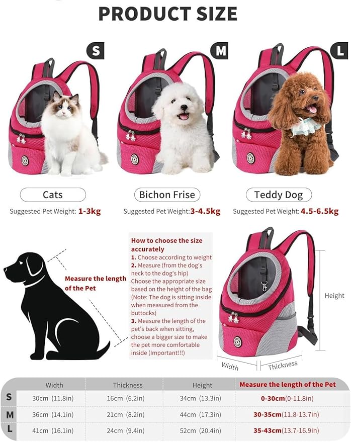 Pet Carrier Backpack,Breathable Dog Backpack Carrier with Adjustable Straps,Side Storage Pockets,Dog Head-Out Backpacks with Safety Belt,Puppy Front and Back Carriers for Small Dogs Cats