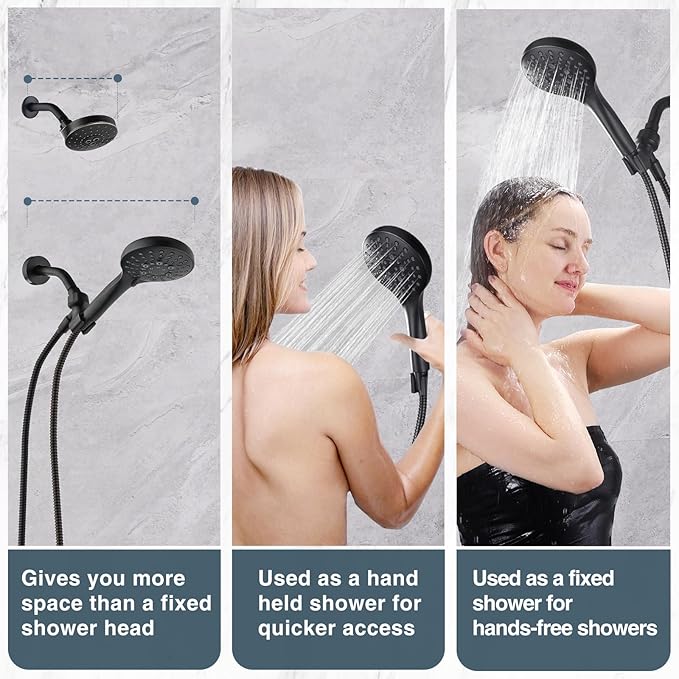 BRIGHT SHOWERS High Pressure Shower Head with Handheld, 9 Spray Settings Showerhead Built in Power Wash to Clean Tub and Pets, Extra Long 69" Hose, Adjustable Bracket, Oil-Rubbed Bronze