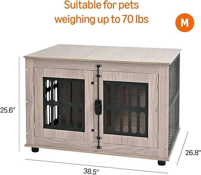 Amazon Basics Heavy Duty Dog Crate Furniture for Small to Medium Dogs, Wooden Decorative Dog Kennel Cage Indoor with Safety Lock, 38.5" L x 26.8" W x 25.6" H