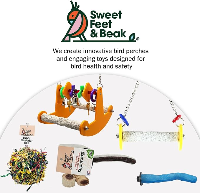 Sweet Feet and Beak Roll Bird Swing - Pumice Perch Bird Toys Trims Nails and Beaks, Safe and Non-Toxic Bird Cage Accessories for Small and Large Birds, Swinging Toys Birds Will Love, Large 10.5 Inches
