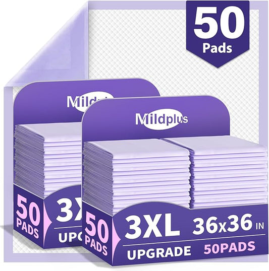 130 Grams Heavy Duty Bed Pads 36''X36'',50 Count Purple Disposable Underpads Extra Large Chucks Pads Incontinence Pads for Adult, Senior, Kids and Pet