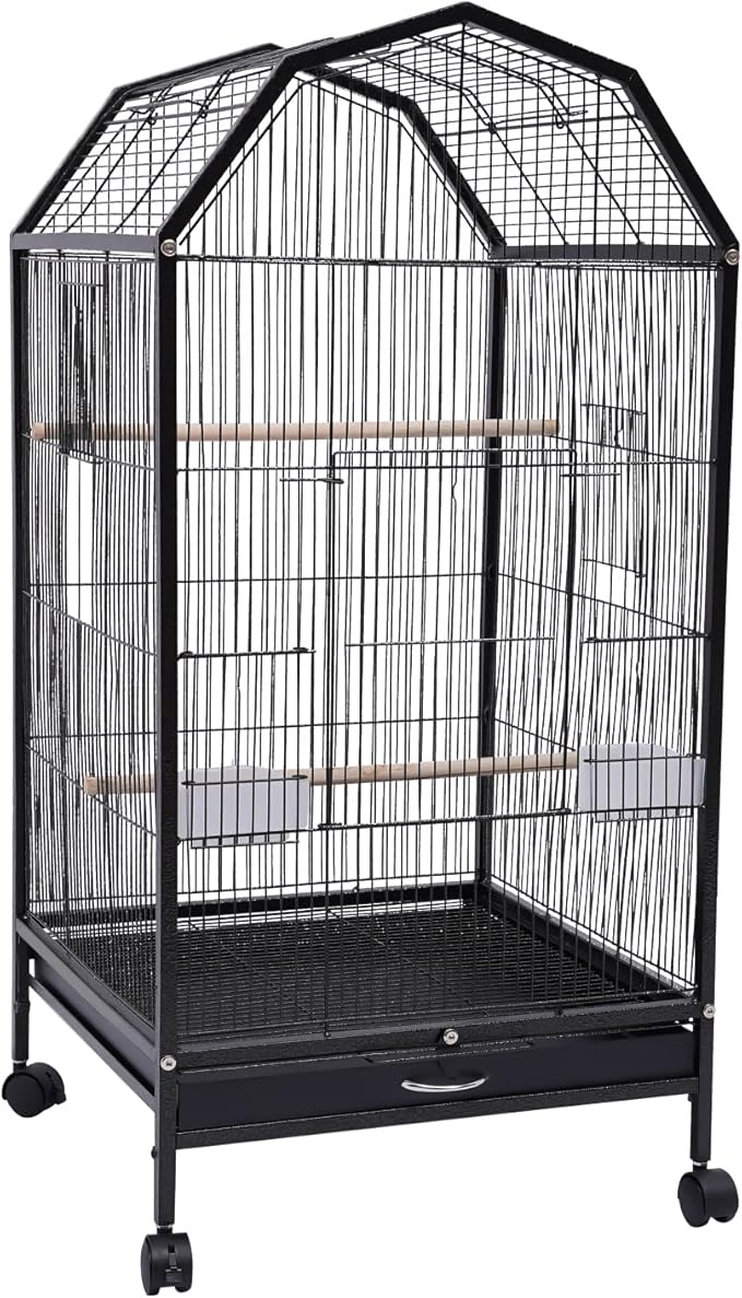 Large Bird Cage, Movable Pet Bird Flight Cages with 5 Doors, Panorama Bird Aviary Indoor with Stand 17.9x17.9x39.9, Fit for a Canary, Finch, Cockatiels, Conures, Parrot, Lovebirds