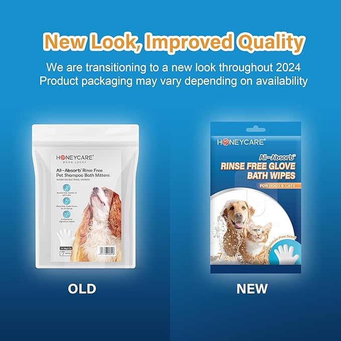 HONEY CARE All-Absorb Disposable Pet Grooming Gloves Wipes for Dogs & Cats Fur Deodorizing & Cleaning (7 Gloves/Pack, 6 Packs, 42 Wipes Total)