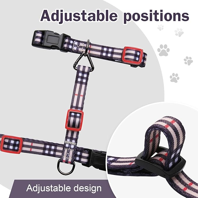 Hikiko Cat Harness and Leash Set Escape Proof Adjustable Walking Travel Soft Kitten Harness for Small Medium Large Cats (Khaki Plaid, S)