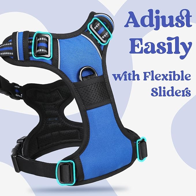 rabbitgoo Dog Harness Medium Sized, No Pull Pet Harness with 3 Buckles, Adjustable Soft Padded Vest with Control Handle, Walking Reflective Pet Vest for Medium Dogs, Blue, M