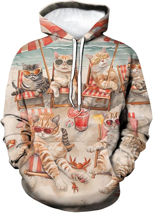 Unisex Adults 3D Dog Cat Printed Hoodies for Men Women Pullover Novelty Sweatshirts with Pockets