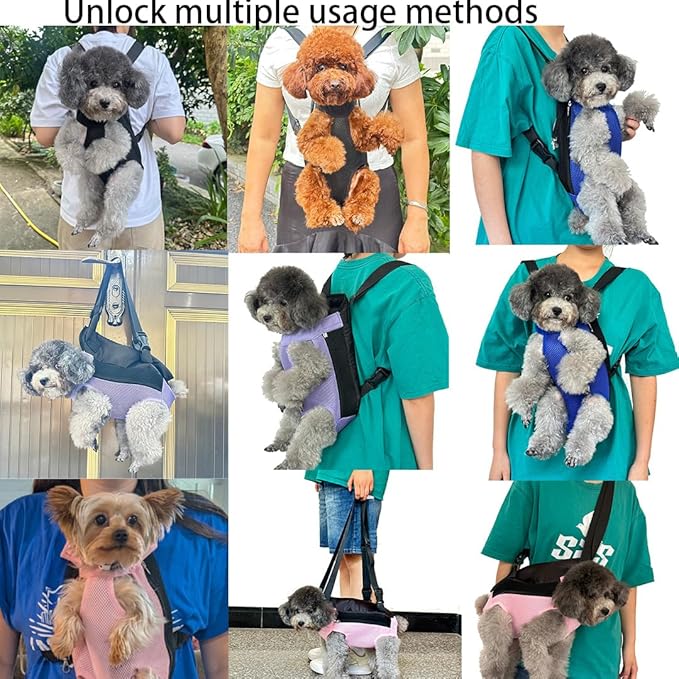 Pet Dog Carrier Backpack, Portable Breathable Mesh Chest Carrier, Polyester Woven Double Shoulder Pet Bag for Outdoor Adventures (Purple, Small)