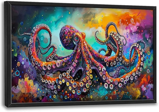 Quorin Octopus Large Wall Art Abstract Colorful Octopus Pictures Sea Ocean Animal Wall Decor Canvas Print Painting Artwork for Bathroom Living Room Bedroom 36L x 24W