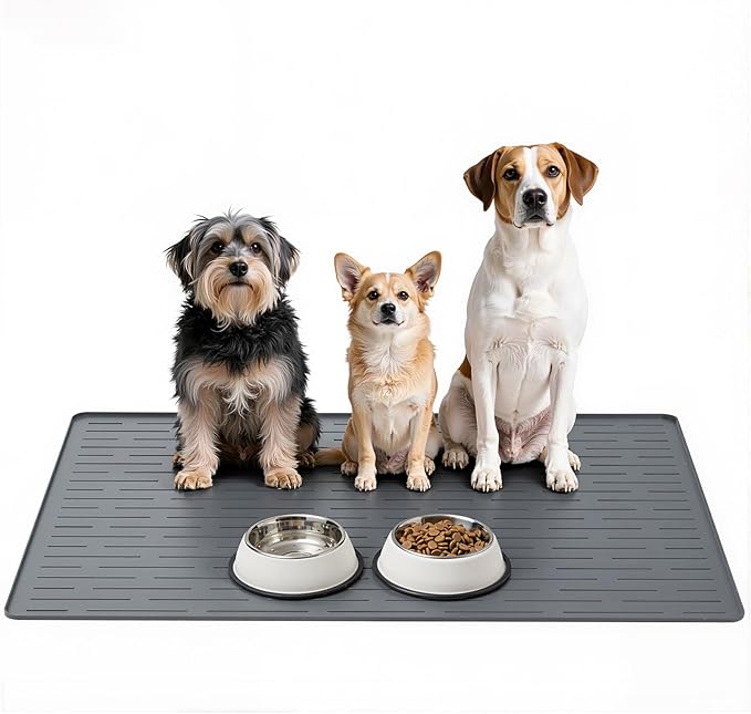 Large Dog Mats for Food and Water, 32"x24" Waterproof Pet Food Mats for Floor Nonslip Silicone Bowl Mats with Raised Edges