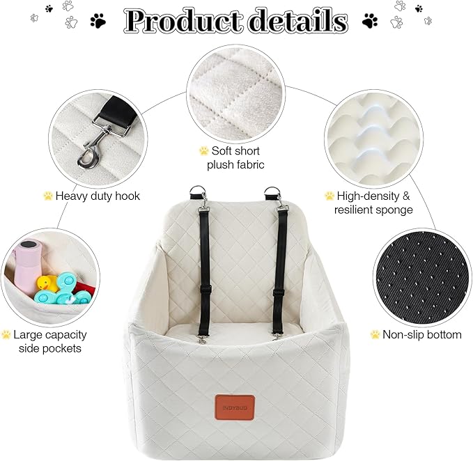 Dog Car Seat for Dogs up to 35lbs, Small Medium Dog Booster Seat with Adjustable Straps and Anti Slip Bottom,Fully Detachable Washable Pet Car Seat with 2 Storage Pockets (Beige, Medium)