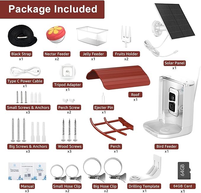 birdsnap® PAV- Smart Bird Feeder with Camera Solar Powered, 64GB Card & 2K HD Record Video Bird Camera Live with 5 DIY Add-ons, AI Identify Auto Capture, Ideal Gift for Birds Lover
