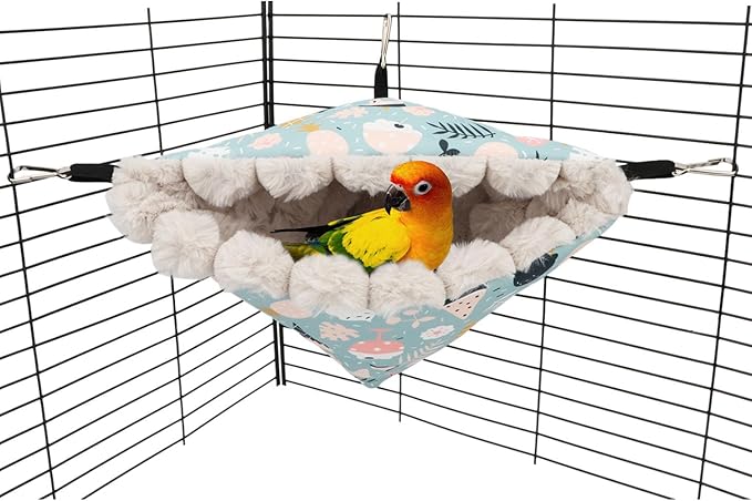 Wontee Bird Nest House Winter Warm Hanging Hammock Bird Bed Snuggle Hut for Parakeets Budgies Caique Conures Cockatiels (Large, Blue)
