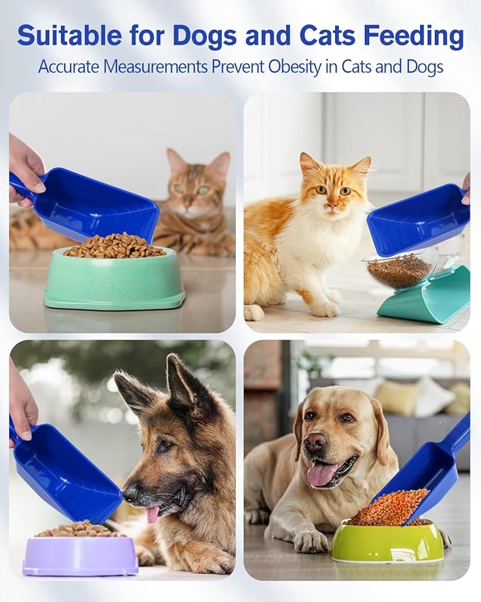 2 Cup Dog Food Scoop(2 Pack), Plastic Pet Food Scoop with Measuring Lines for Accurate Pet Food Portions,Dishwasher Safe (Blue and Grey)