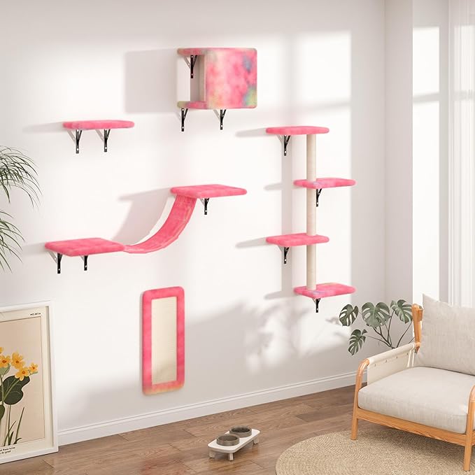 COZIWOW Wall Mounted Cat Furniture, Cat Wall Shelves and Perches, Floating Cat Shelves for Wall Set of 5 (Colorful)