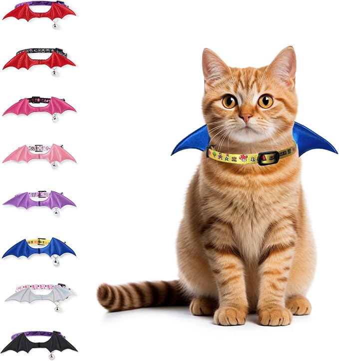 1 PC Bat Wing Cat Collar with Bell, Adjustable Kitten Collar with Safety Breakaway Buckle for Boy&Girl Cats, Halloween Christmas Cat Accessories for Kitten Puppy