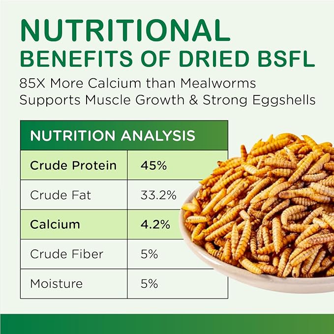 Dried Black Soldier Fly Larvae 5 LB, High Protein Natural Non-GMO More Calcium Than Mealworms Chicken Feed & Bird Food, Treats for Laying Hen, Ducks, Wild Birds